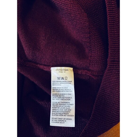 Black Brown 1826 Maroon Merino Wool Collared  Sweater Men's Size L - Picture 2 of 3